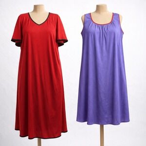 Lot of 2 Vintage Y2K Satin Nightgowns Plus Size 1X Red Purple Sleepwear Nylon